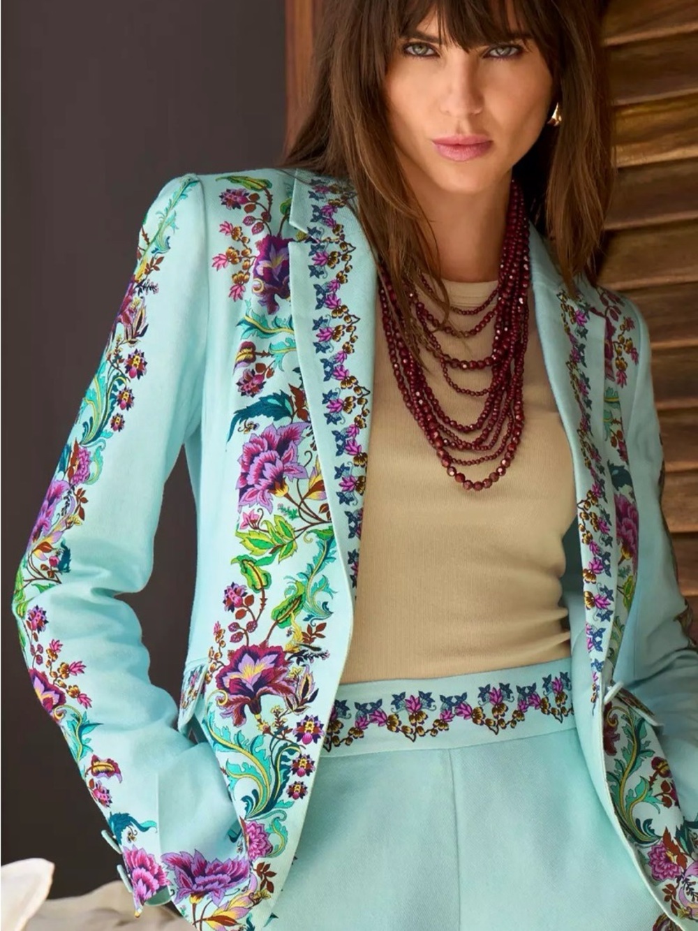 Boston Proper Floral Embroidered Light Blue Women's Blazer